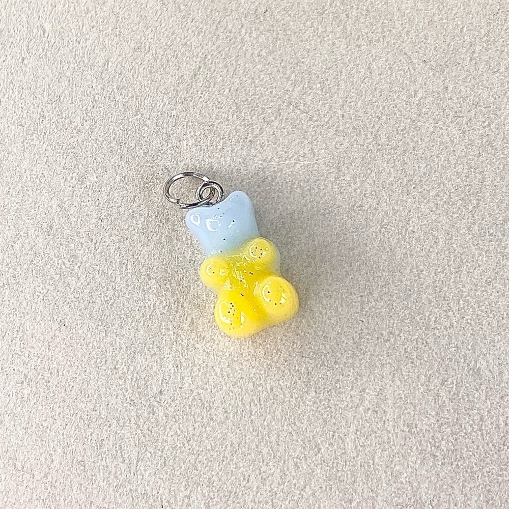 Lemon Drop Glitter Gummy Bear Charm – Yellow & Ice Blue Candy Bear Pendant